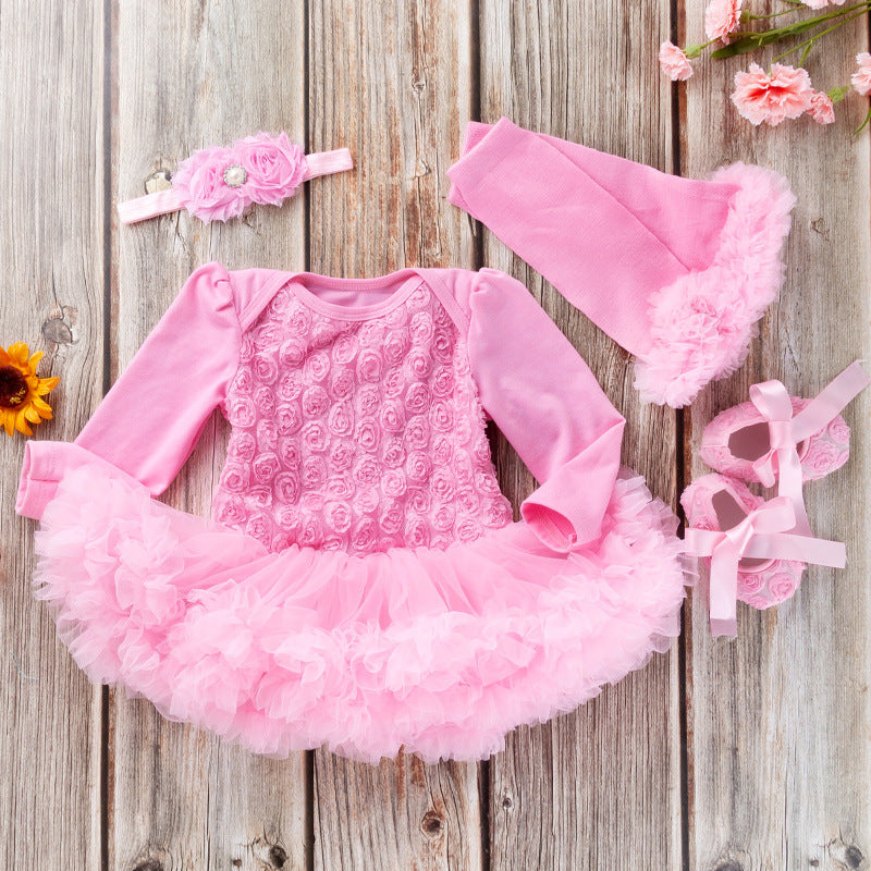 Baby Long Sleeve Compound Rose Romper Dress