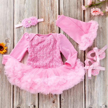 Baby Long Sleeve Compound Rose Romper Dress