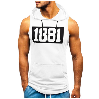 Men's Sleeveless Vest Letter Printed Hoodie Sports Tops