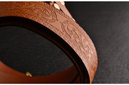 Men's Leisure Leather Belt Woven Pattern - Sophisticated Texture