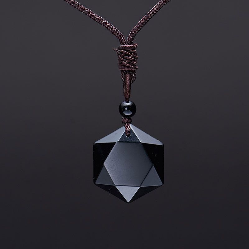 Natural Obsidian pendants, six star necklace, sweater chain, pendulum energy stone necklace, men and women clavicle chain