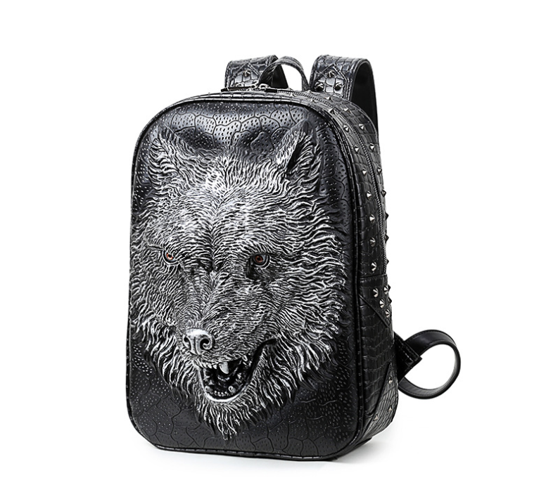 Sac à dos étudiant tête de loup 3D, édition coréenne, sacs à bandoulière pour hommes et femmes