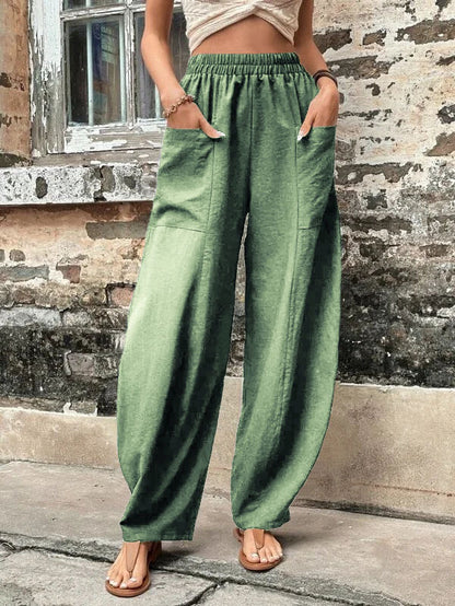 Women's Harem Pants With Pockets High Waisted Casual Beach Pants Loose Trousers Summer