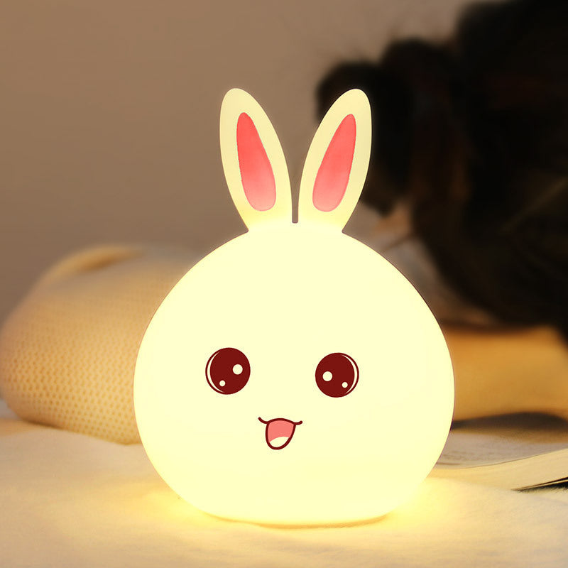 Söta Night Light Animal Kanin Nattlampor Touch Sensor Silikon LED Färgglada ljuser