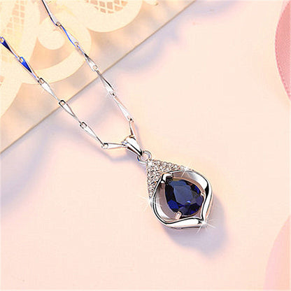 Sapphire silver plated necklace women