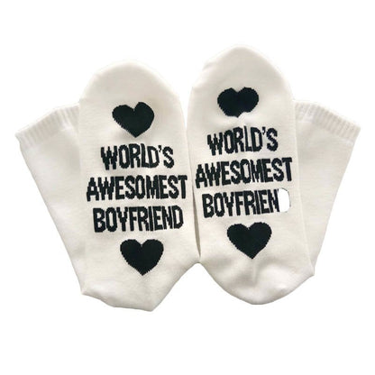 Chaussettes unisexes en coton pour hommes et femmes, chaussettes amusantes avec lettres imprimées, pour petit ami, petite amie, cadeau de saint valentin