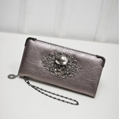 Wallet Female Clutch Coin Purse Women PU Leather Wallet Long Zipper Closed Wallets Skull Flower Design Lady Purses