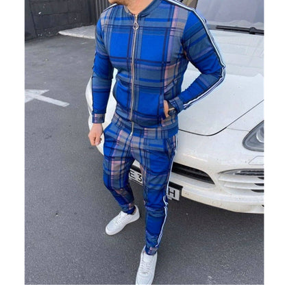 Fashion casual men's suit striped plaid jacket long pants men