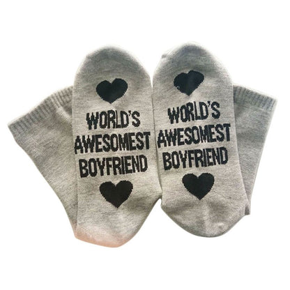 Chaussettes unisexes en coton pour hommes et femmes, chaussettes amusantes avec lettres imprimées, pour petit ami, petite amie, cadeau de saint valentin