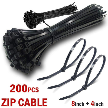 200PCS Cable Ties Zip Nylon Black Nylon Wire Wrap Tie UV Weather Resistant