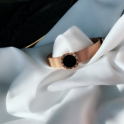 Armband i roséguld med titanstål, damhandsmycken, nät, rött