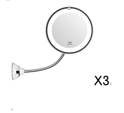 Miroir de maquillage éclairé par LED lumineuse, pivotant à 360°, grossissant 10x