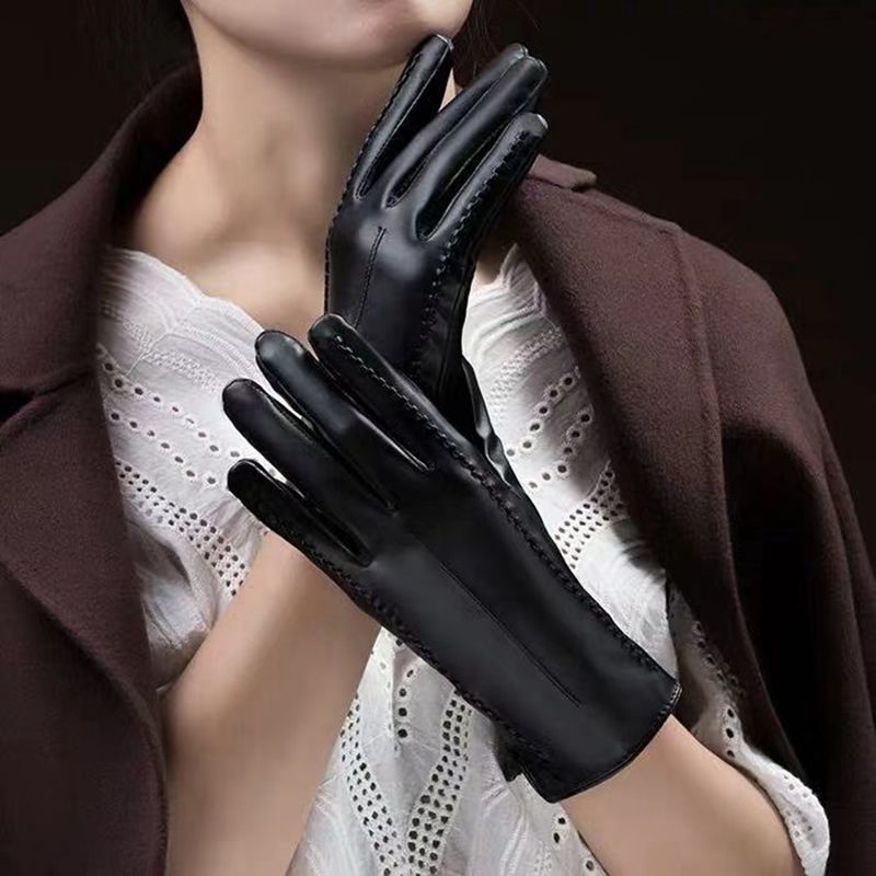 Lined warm PU leather gloves