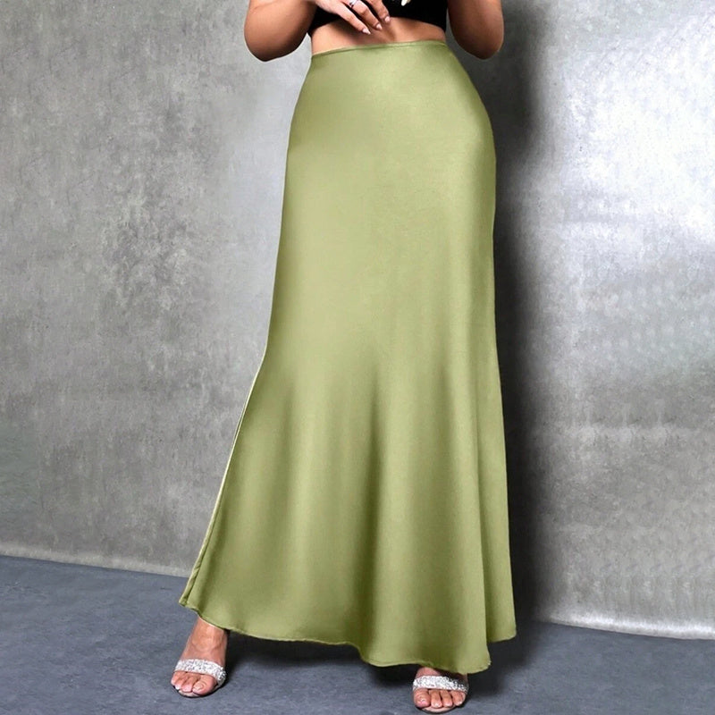 Holiday Entertainment: Professional Women's Elegant Satin High Waist Flared Midi Skirt