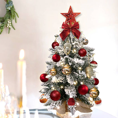 Mini sapin de Noël de 2 pieds avec petite décoration de Noël artificielle légère avec neige floquée, décor exquis et ornements de Noël pour dessus de table pour la maison et le bureau