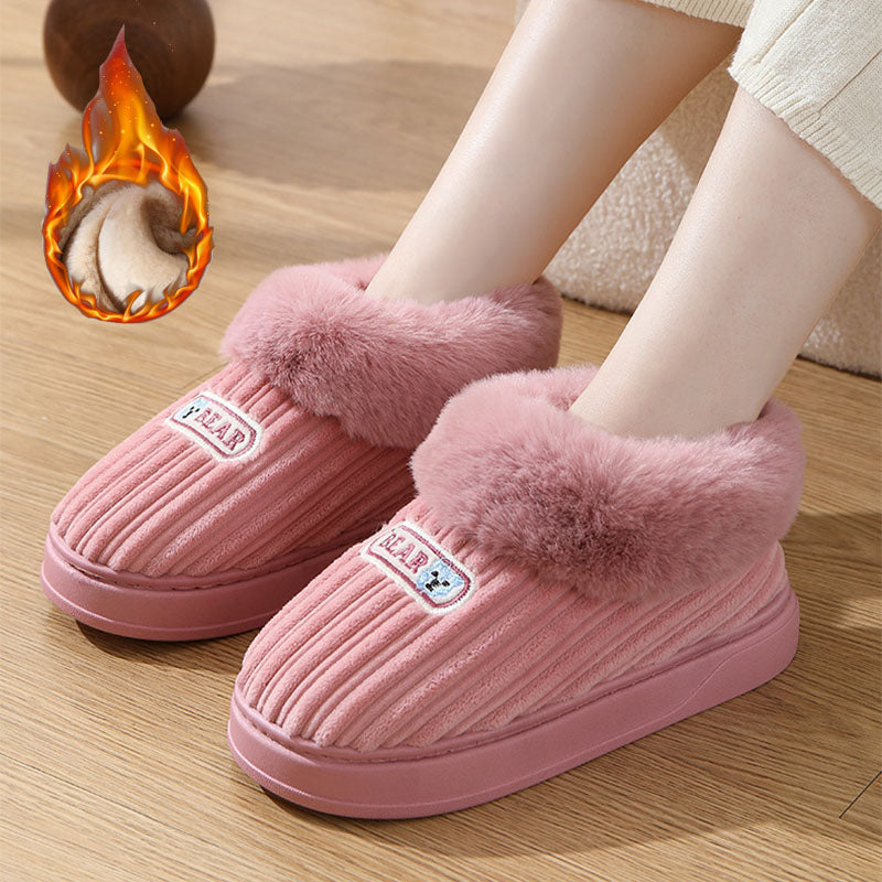 Winter Warm House Slippers Woman Plush Covered Heel Cotton Shoes Indoor And Outdoor Thick-soled Non-slip Fluffy Slippers For Men