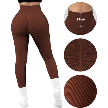 Sömlösa leggings med hög midja Trådade stickade fitnessbyxor Solida bantning för kvinnor Sport Yogabyxor Elastiska löpar-sportleggings