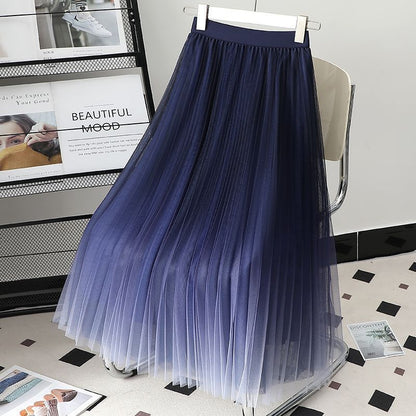 Professional Gradient Color Gauze Mid-Length Skirt - Mesh High Waist Design (Lightweight Fabric, Stunning Visual Effect)
