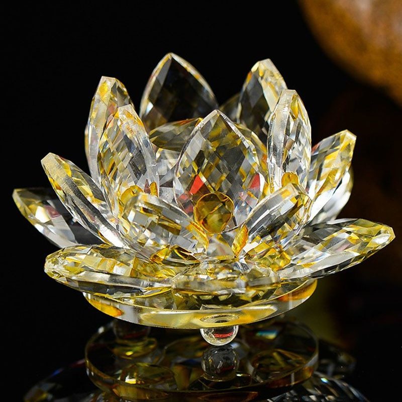 80 mm Kvartskristall Lotus Blomma Hantverk Glas Pappersvikt Fengshui Ornament Figuriner Hem Bröllopsfest Inredning Presenter Souvenir