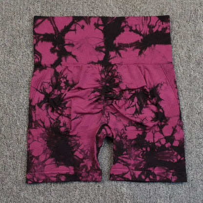 Tie-dye tryckta Yogabyxor Sommar Snabbtorkande Fitness Shorts Sexiga Höftlyftande Leggings Dambyxor med hög midja