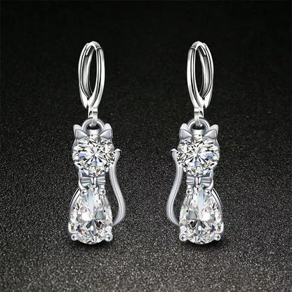 Cute Kitty Zircon Pendant Alloy Plated Silver Accessories Necklace