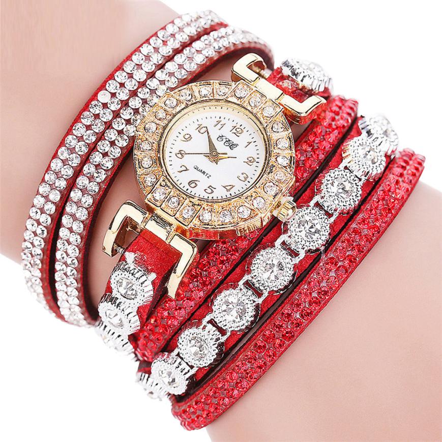 Relogio masculino Kvinnor Kvarts Kvinnor PU Läder Rhinestone Watch Armband Watches