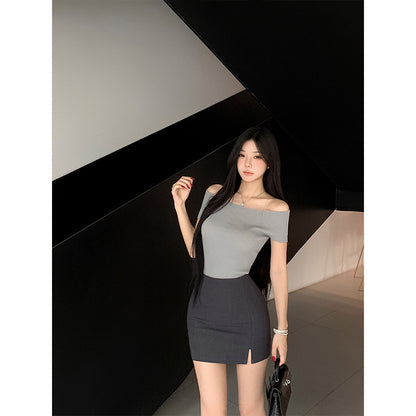 High-waisted Front-slit Versatile Form-fitting Stretchy Pencil Skirt