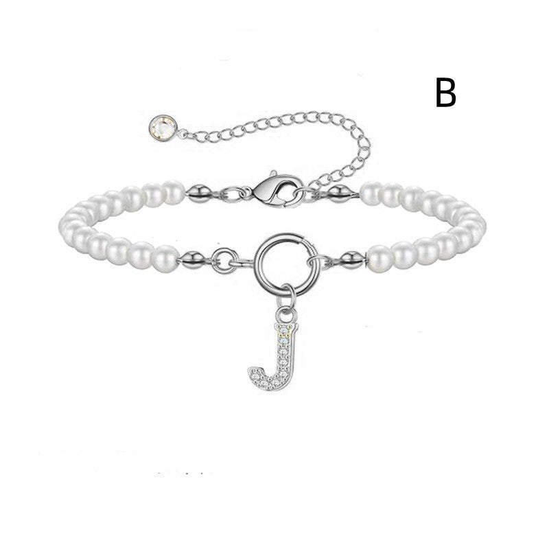 2024 Nytt Mode Toggle Lock Initial Armband Kvinnor AZ Bokstav Hänge 6mm Pärlarmband För Kvinnor Smycken Gåva