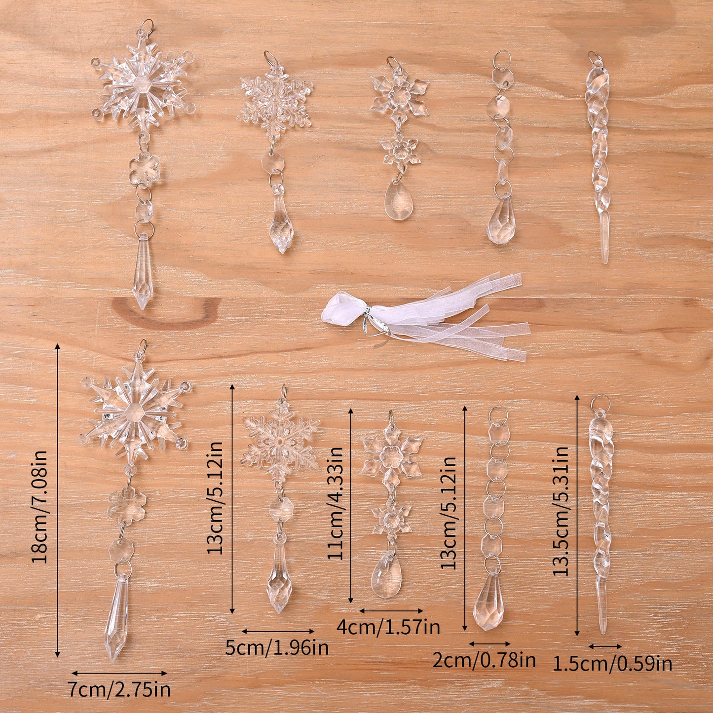 Pendentifs suspendus pour arbre de noël, 10 pièces, bande de glace en acrylique, plafond de neige, ornements de noël, décoration de nouvel an, décoration de maison