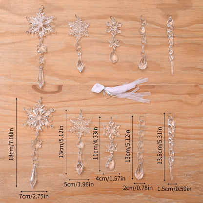 Pendentifs suspendus pour arbre de noël, 10 pièces, bande de glace en acrylique, plafond de neige, ornements de noël, décoration de nouvel an, décoration de maison