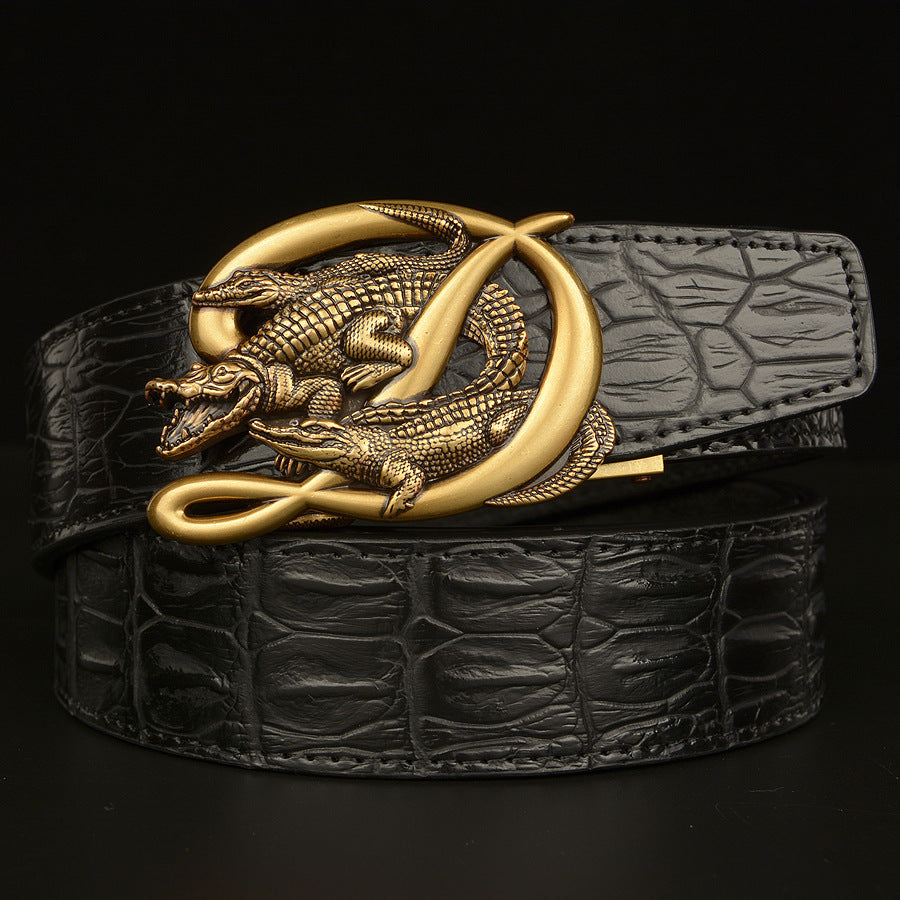 Men's Crocodile Buckle Belt Real Cowhide Automatic - Exotic Luxury