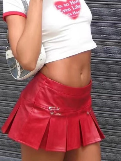 Women's Retro High-Waist Leather Skirt - Short Style