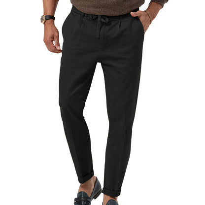 Casual Drawstring Pants Men's Business Straight Solid Color Suit Pants
