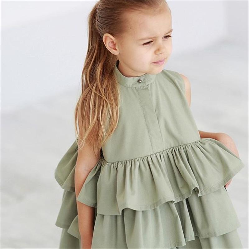 Robe simple sans manches pour petites et moyennes filles, couleur unie, à la mode