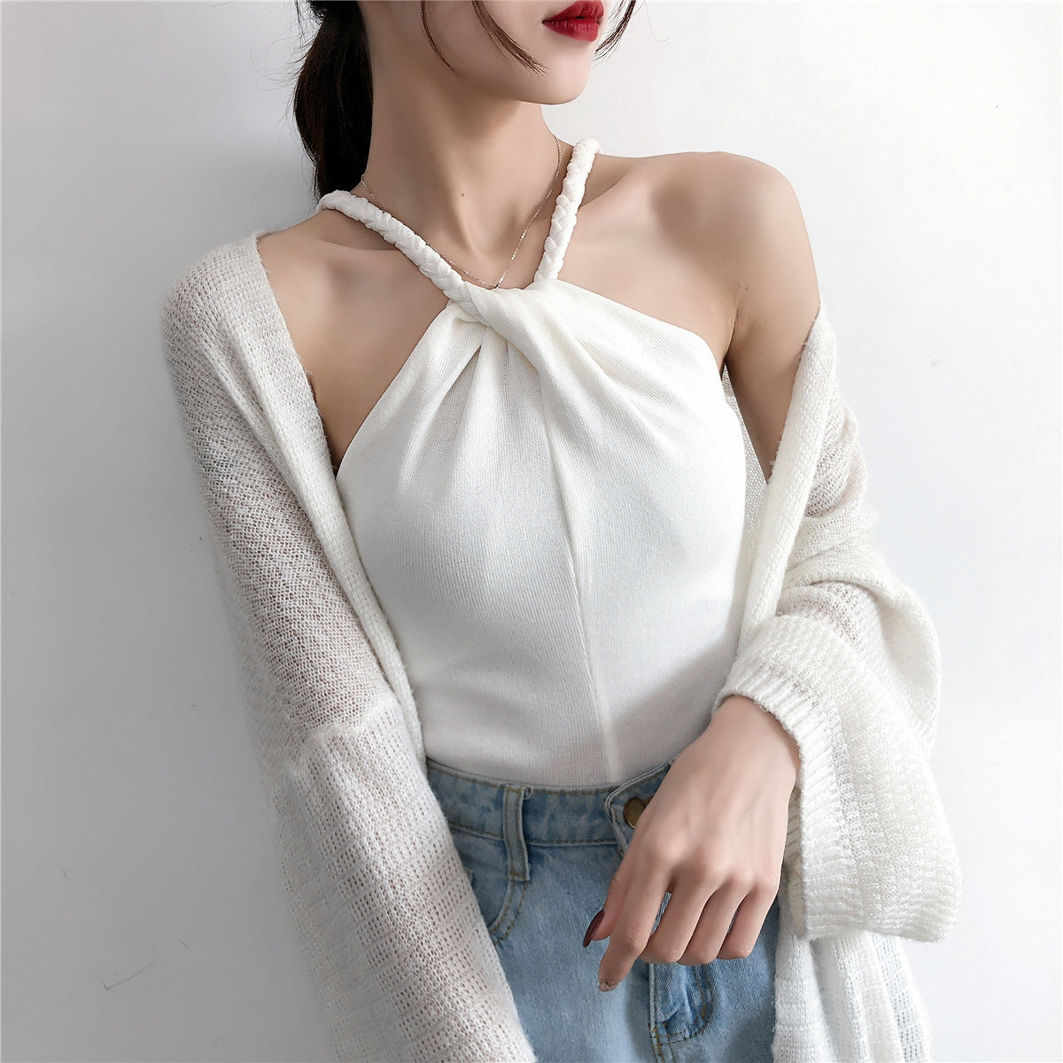 Off-the-shoulder Knitted Camisole Women's New Sexy Outer Wear