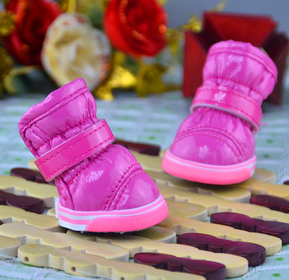 PU Mirror Leather Warm Pet Dog Shoes In Winter