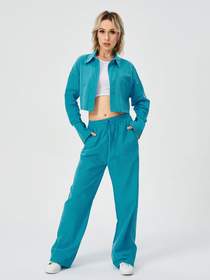 Women Two Piece Outfits For Women Long Sleeve Button Down Wide Leg Loungewear Pajama Set