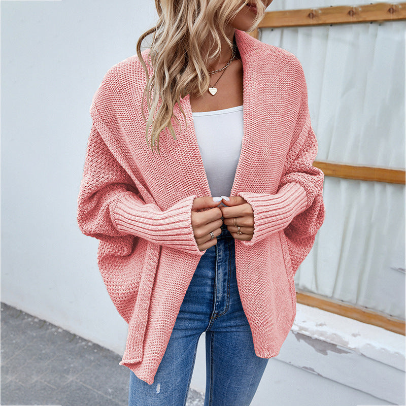 Nouveau pull tricoté ample couleur unie manches chauve-souris grand Cardigan à revers automne et hiver veste de mode pour les femmes vêtements