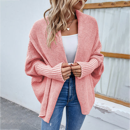 Nouveau pull tricoté ample couleur unie manches chauve-souris grand Cardigan à revers automne et hiver veste de mode pour les femmes vêtements