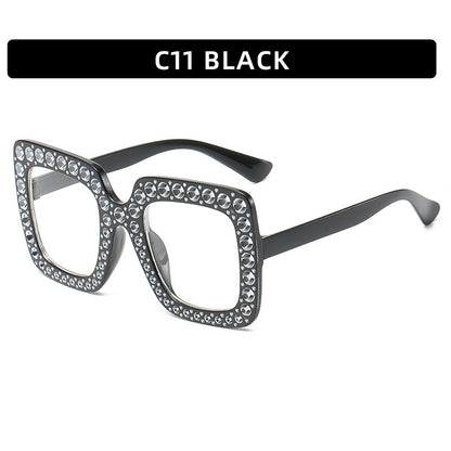 Large Square Frame With Rhinestones Sunglasses Personality Street Style Fashion Glasses Summer