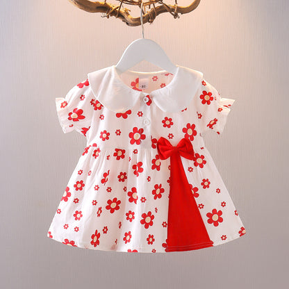 Girls' Summer Cotton Floral Bubble Sleeve Little Kids' Princess Dress