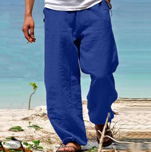 Men's Trousers Summer Drawstring Elastic Waist Beach Pants
