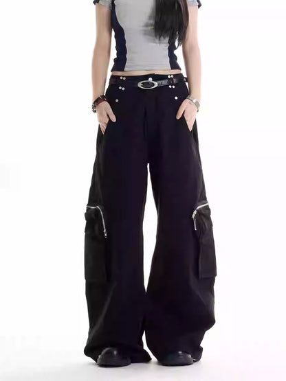 American Retro Hot Girl Style Multi-pocket Cargo Pants
