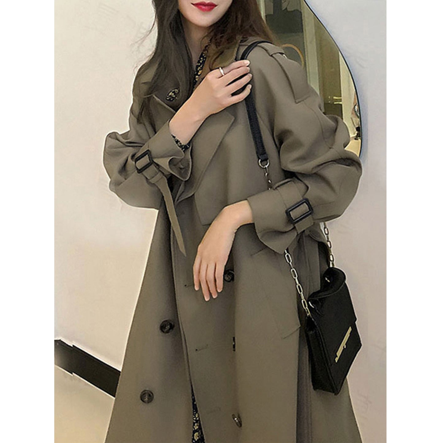 Trendig trenchcoat för kvinnor, dubbelknäppt kappa, koreansk trenchcoat för kvinnor, elegant oversize trenchcoat, vårkläder, damkläder