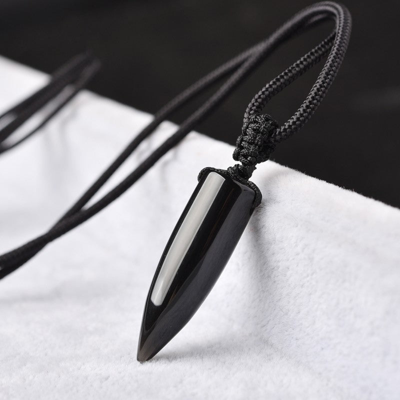 Natural Obsidian Bullet Necklace For Men And Women