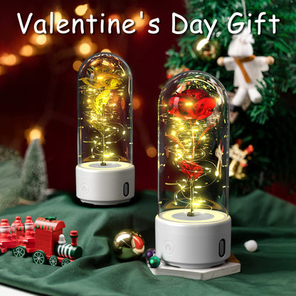 Creative 2 en 1 Rose Fleurs Lumière LED Et Haut-Parleur Bluetooth Cadeau De Saint Valentin Rose Lumineuse Veilleuse Ornement Dans Un Couvercle En Verre