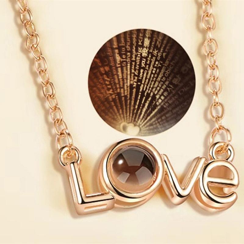 Fashion 100 Languages I Love You Projection Couple Round Pendant Romantic Love Memory Wedding Lovers Necklace Gifts