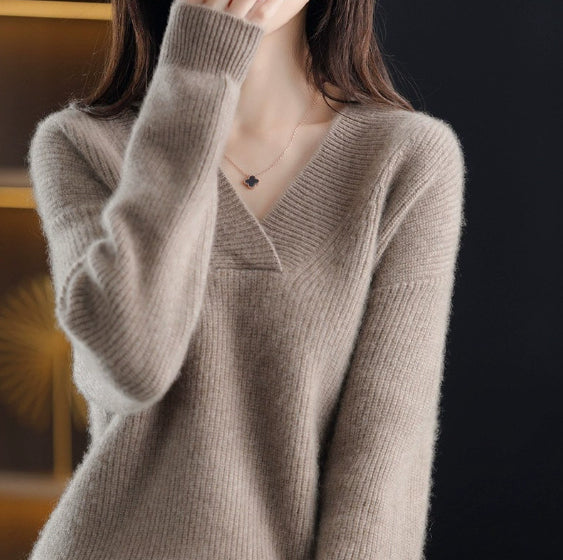 Solid Color Collar Sweater Women's Loose Slimming