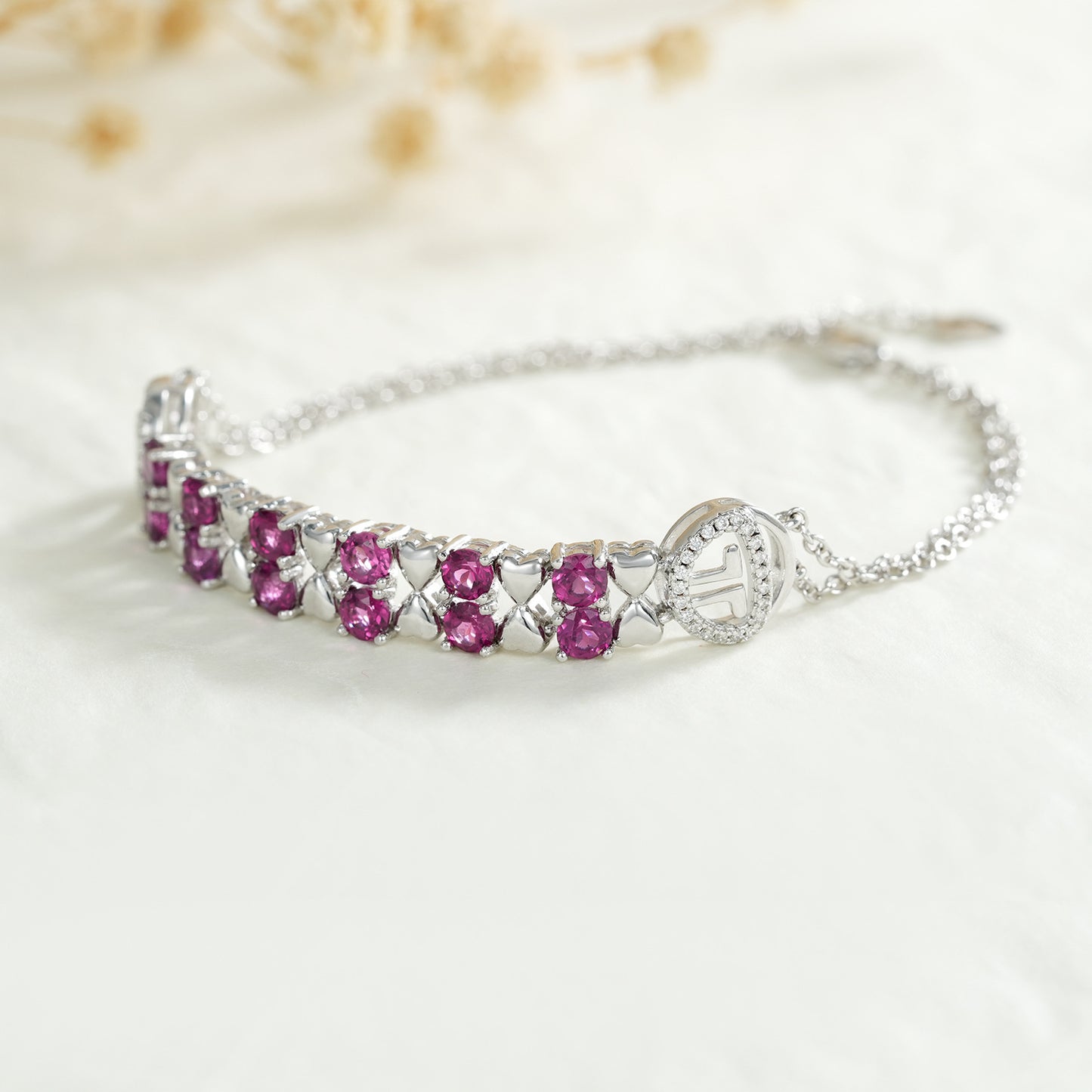 S925 Sterling Silver Lila Granat Armband Dam Mode Zirkon Ljus Lyx Smycken