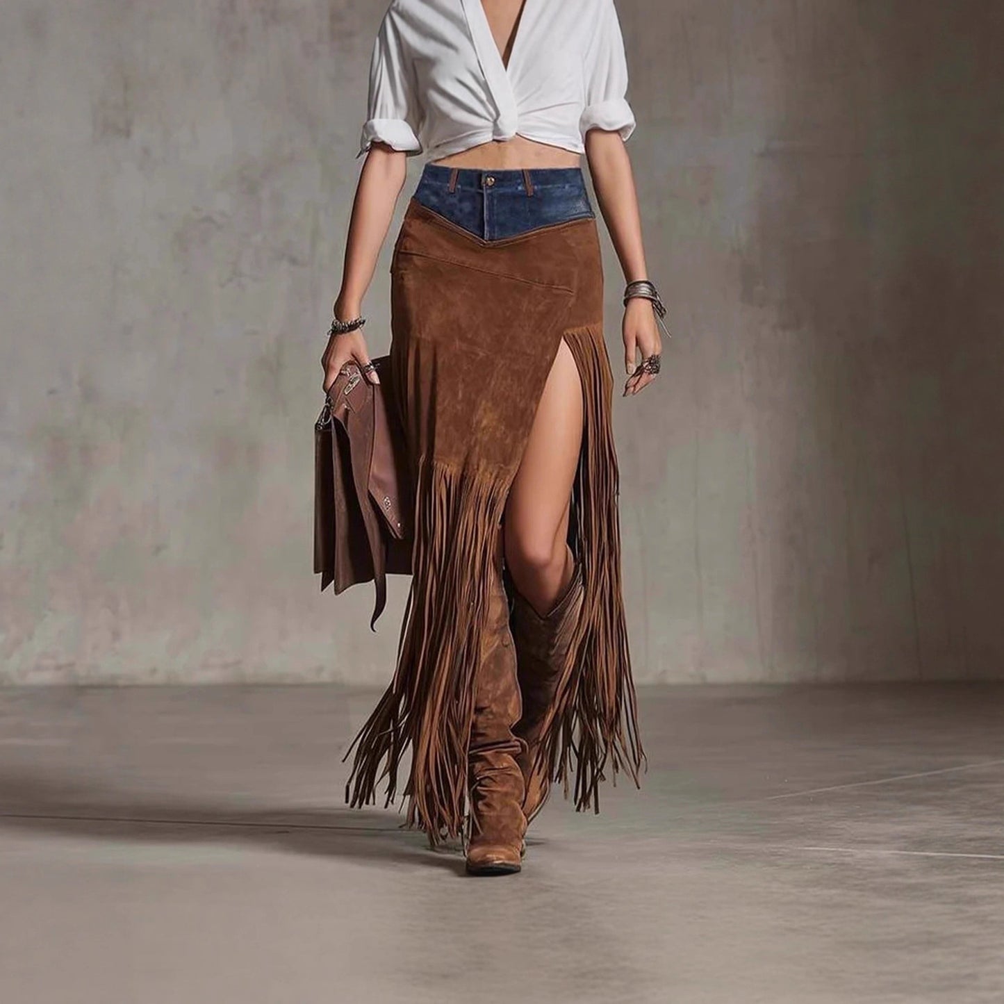 Chic Asymmetrical Tassel Suede Skirt